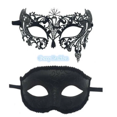 SNF23Luxury Couples Glitter  Venetian Party Masquerade Masks w/ Rhinestone Black - Image 1 of 4