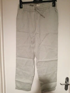 H&M Natural Linen Drawstring Waist Trousers Size S Grey - Picture 1 of 6