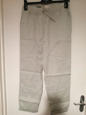 H&M Natural Linen Drawstring Waist Trousers Size S Grey - Image 1 of 4