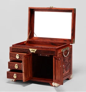 Blood Sandalwood Carving Wood Chinese Style Treasure Chest Mortise-Tenon Connect - Picture 1 of 8