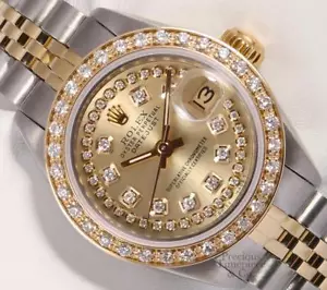 Rolex Lady 26 mm Datejust 2 Ton 18k Diamant Lünette-Champagner Schnur Diamant Zifferblatt - Bild 1 von 9