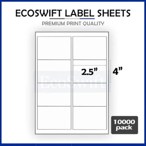 (80000) 4 x 2,5 EcoSwift Láser/Tinta Dirección Envío Etiquetas Adhesivas 8 por hoja - Imagen 1 de 5