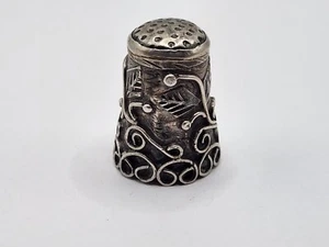 Vintage 1" Sterling Silver 925 Taxco Mexico Filigree Swirl Beaded Sewing Thimble - Picture 1 of 5