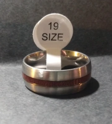 Мужское обручальное кольцо унисекс из искусственного дерева с инкрустацией размер 9,25 нержавеющая сталь - Изображение 1 из 3