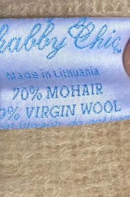 Simply Shabby Chic Mohair Blanket Beige Plaid Tartan - Image 1 of 4