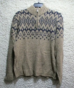 Club Room Men Sweater Large Brown High Neck Zip Henley Pattern Blue AcrylicBlend - Picture 1 of 11