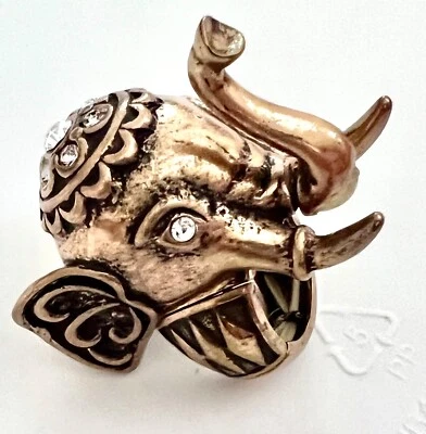 Anel de elefante de bronze com faixa elástica e detalhes de strass transparente para olhos e cabeça  - Imagem 1 de 4
