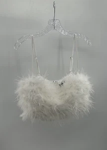 Boohoo White Feather Bandeau Wispy Tube Top Crop Size 24 NWT - Picture 1 of 9