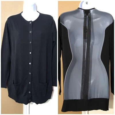 NUEVO CON ETIQUETAS $278 W BY WORTH Nueva York Talla S Negro Plisado Gasa Espalda Cárdigan Suéter Foto 1 de 4