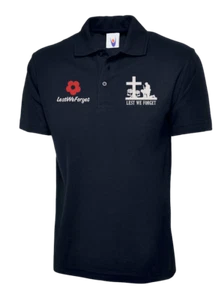 Poppy Flower Embroidered Polo Lest We Forget Remembering Respect Army Forces - Picture 1 of 23
