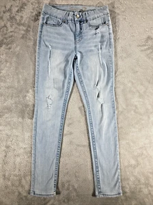 Seven7 Jeans Women 8 Blue Tummyless High Rise Skinny Light Wash Distressed Denim - Picture 1 of 13