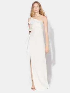 $475 HALSTON Heritage Women's Leda Cream One Shoulder Satin Drape Gown Size 6 - Picture 1 of 7