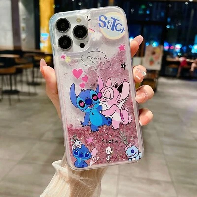 For Various Phone Quicksand Stitch Case Liquid Glitter Lovely Cartoon Cover Girl - Image 1 of 4