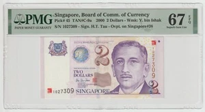 Singapore 2 Dollars, Year 2000 Gem UNC PMG 67 EPQ - Picture 1 of 2