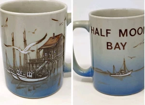 VTG Otagiri Half Moon Bay Marina Coffee Mug Cup Nautical Seagull Fishing Boat - Picture 1 of 10