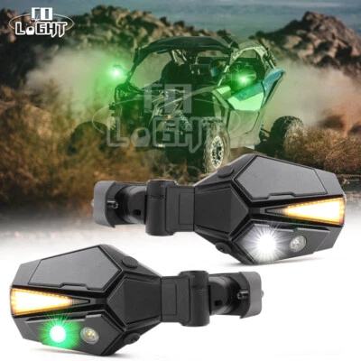 UTV Rear View Side Mirrors w/ LED Lights For Polaris RZR XP S 900 1000 Can-am x3 - Image 1 of 4