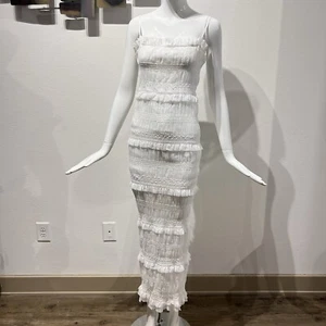 Neu mit Etikett Commense geschichtete Rüsche Öse langes Kleid gerissen gesmockt Detail geschlitzt Rücken L - Bild 1 von 23