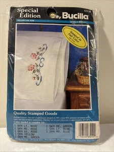 Bucilla Pillowcase Pair Stamped For Cross Stitch Roses & Ribbons NIP - Picture 1 of 8