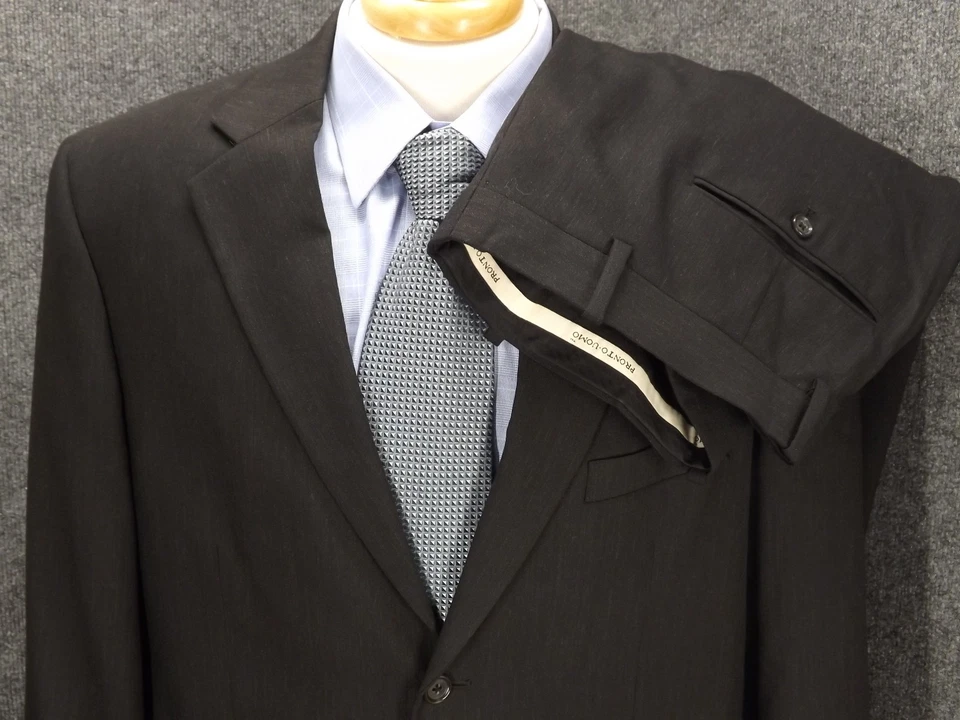 Pronto Uomo Suit 42S Charcoal Gray 100% Wool 36x26 Pleated Pants 2 Piece Stretch - Image 1 of 4