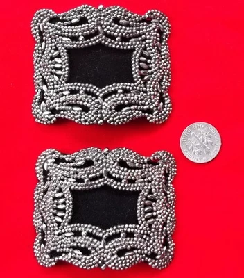 Intricate, CUT STEEL SHOE CLIPS buckles, riveted, victorian, vintage, antique - Image 1 of 4