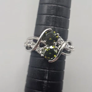 RS Covenant Chrome Diopside Ring Sz 7.5 Silver Tone Toi et Moi CZ Accent - Picture 1 of 14