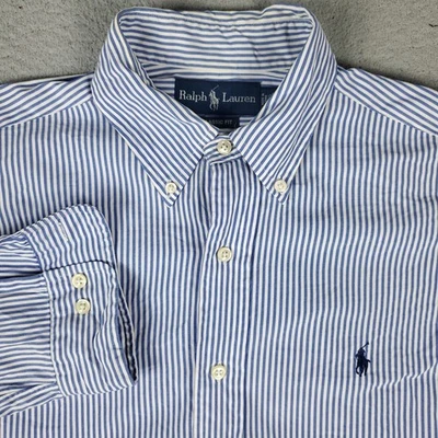 Camisa Ralph Lauren Para Hombre Talla 15.5 Azul Rayas Pony Vestido Abotonado Manga Larga Foto 1 de 4