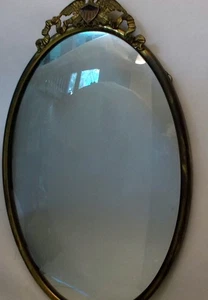 Vtg Brass Tone Plated Wall Convex Oval MIRROR EAGLE American FLAG Americana - Picture 1 of 7