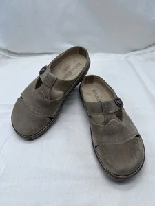 Haflinger Leather Nubuck Sz 41 T-Strap Slides Clogs US W10 Cork Light Brown EUC - Picture 1 of 12