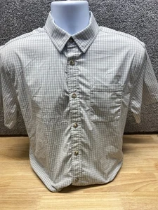 Poncho Shirt Mens Size Medium Grey Plaid Short Sleeve Slim Fit Pocket Fishing - Picture 1 of 13