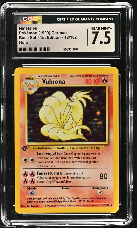 CGC 7.5 GERMAN Ninetales 1999 Base Set - 1st Edition 12/102 Holo Pokemon Card - Image 1 of 2