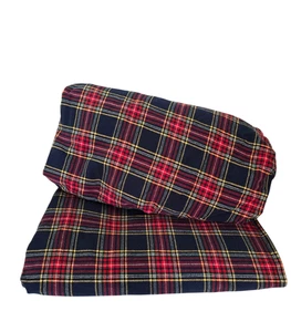 LL Bean komplettes Flanell Laken Set Stewart Tartan kariert Baumwolle flach tailliert blau rot - Bild 1 von 8