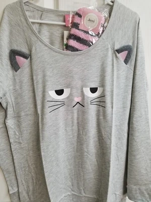 Charter Club Mujer Orejas de Conejo - Camisa de dormir de algodón con calcetines - Gris Foto 1 de 4