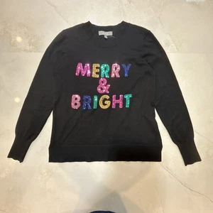 Melierter Merry & Bright Pailletten Pullover Damen Medium schwarz Weihnachtspullover - Bild 1 von 11