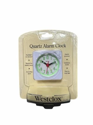 RELOJ ANALÓGICO DE CUARZO WESTCLOX MINIATURA, BLANCO RELOJ DESPERTADOR DE VIAJE 2x2x1.5 Batería Foto 1 de 2