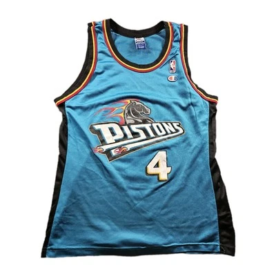 Vintage Joe Dumars #4 90s Champion Teal Detroit Pistons Jersey NBA Size M/L  - Image 1 of 4