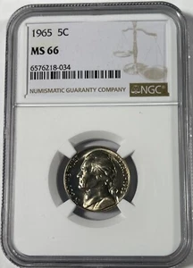 1965 Jefferson 5C NGC MS66 (#18049) Fresh holder. - Picture 1 of 2