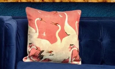 Crane Design Pillow Whimsical Style Chinoiserie Colorful Decor - Image 1 of 4