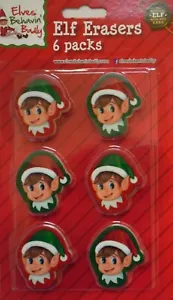 Pack of 6 Edward the Elf Christmas Xmas Rubbers (Erasers) - Picture 1 of 1
