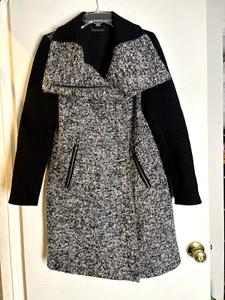 DVF Diane Von Furstenburg Tweed Grey Wool Blend Long Coat Size 8 Asymmetric Zip - Picture 1 of 8