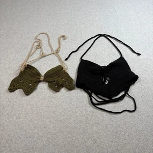 The Label Crochet Bralette Woman S Black Lot Festival Hippie Club Rave Boho Y2K - Picture 1 of 12