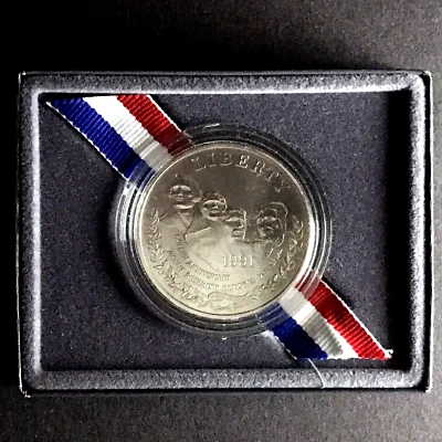 1991 P Mount Rushmore 50th Anniversary BU 90% Silver Dollar OGP Box COA - Image 1 of 4