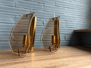 Vintage Pair Sconce Space Age Lamp Design Mid Century Wall Light Opaline Glass - Picture 1 of 16