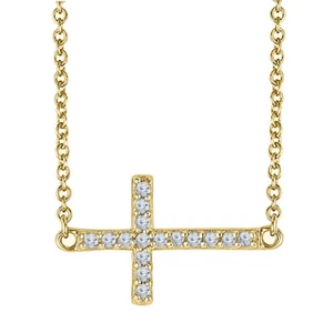 14K Yellow Gold Plated Round Moissanite Mini Sideways Cross Pendant Mother's Day - Picture 1 of 5