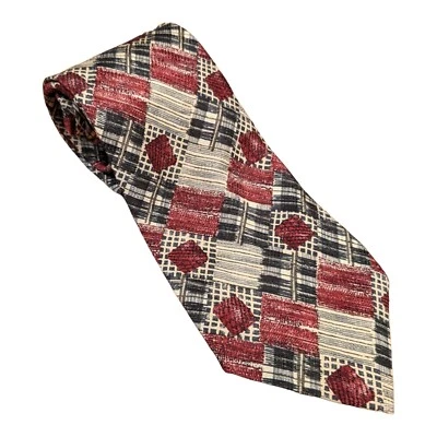 Vtg Pierre Balmain Couture Silk Wide XL Tie 4x63 Graphic Check Red Black Gray - Image 1 of 4