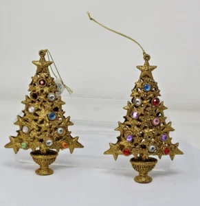Kurt Adler Brillo Dorado y Gemas Árbol de Navidad Adorno Set de 2 Nuevo - Imagen 1 de 12