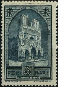 France 1929-33 Reims Cathedral 3F slate blue, Type IIA (1930), mint hinged - Picture 1 of 3