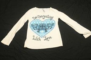 Beautees T-shirt White with Blue Heart Long Sleeve Do Everything with Love Sz S - Picture 1 of 5