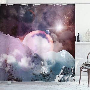 Outerspace Decorations Planets in Fantastic Space Extra Long Shower Curtain