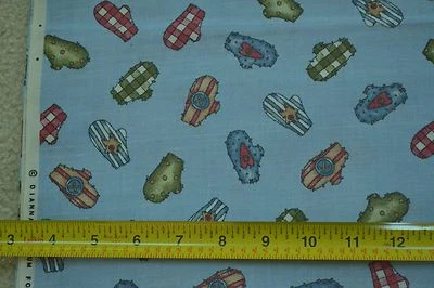 20" Long, Colorful Oven Mitts on Blue Quilt Cotton, Marcus/Marcum, M5676 - Image 1 of 4