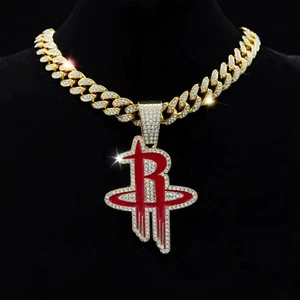 Gold / Silver Houston Rockets Pendant Necklace - Picture 1 of 4